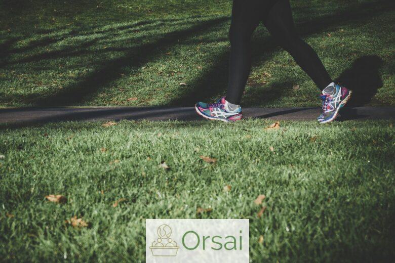 shallow focus photography of person walking on road between grass